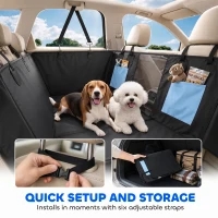 PawHut Dog Car Seat Cover, Waterproof Dog Travel Hammock w/ Non-Slip & Anti-Scratch Surface, Mesh Window and Pockets, Blue(m-8)