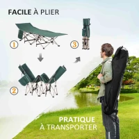 Outsunny Lit de camping pliable, lit de camp cadre en acier sac de transport charge max. 150 kg 190 x 68 x 52 cm vert(m-4)