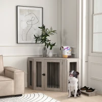 PawHut Dog Crate Furniture Side Table, with Cushion, 122 x 61 x 71cm - Walnut Brown(m-2)