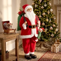 HOMCOM 4ft Singing Dancing Santa Claus, Standing Christmas Animated Santa Figure with Sack, Hanging Elf, Sound/Touch Activated(m-2)