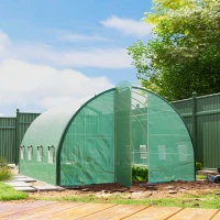 Outsunny 4 x 3 m Polytunnel Greenhouse, with Windows and Doors - Green(m-12)