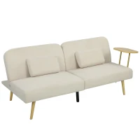 HOMCOM Sofá Cama de 3 Lugares com Mesa Auxiliar 3 em 1 com Encosto Ajustável Abertura Click-Clack 196x86x81 cm Bege(m-1)