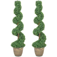 HOMCOM Conjunto 2 Plantas Artificiais de Buxo em Espiral 120cm com Vaso Incluído para Decoração Interior e Exterior Verde(m-7)
