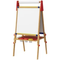 AIYAPLAY 3-in-1 Wooden Kids Easel with Paper Roll, Whiteboard, Chalkboard, Painting Accessories(m-11)
