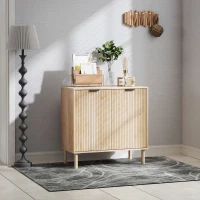 HOMCOM Aparador de Sala de Estar com Prateleira Ajustável Sistema Anti-Tombo e Pés de Madeira de Pinho 78x40x77,5 cm Carvalho(m-10)
