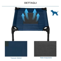 PawHut Lettino per Cani Rialzato con Seduta Traspirante, in Acciaio e Tessuto, 61x46x18 cm, Blu Scuro e Nero(m-6)