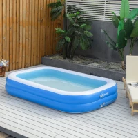 Outsunny Piscina Inflável Retangular 1300 Litros 262x176x56cm para 1-2 Pessoas Piscina Insuflável para Adultos e Crianças para Jardim Pátio Exterior Azul(m-10)