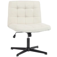 HOMCOM Armless Office Chair, Cross Legged Linen Computer Desk Vanity Chair with Wide Seat, Rocking Function, Beige(m-1)