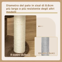 PawHut Albero Tiragraffi per Gatti a 3 Livelli con Lettino in Peluche e Pali in Sisal, Ø40x65 cm, Marrone(m-6)