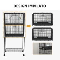 PawHut Gabbia per Uccelli in Acciaio e PP, Design Impilato con Posatoi, Altalene e Scalette, 77x46x164 cm, Nero(m-7)