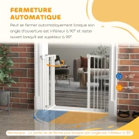PawHut Barrière de sécurité animaux porte fermeture automatique système de double verrouillage sans perçage 1 extension blanc(m-5)