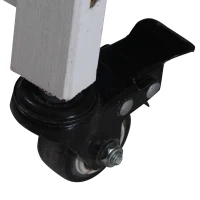PawHut Coelheira de Madeira com Rodas 147x45,5x88,5cm Gaiola para Coelhos de 2 Níveis com Teto Abatível 2 Cercados de Metal 3 Bandejas Removíveis 3 Portas com Trava e Rampa Cinza(m-9)