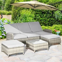 Outsunny Gartenmöbel-Set für 4 Personen aus PE-Rattan, wetterbeständig, abnehmbare Bezüge Grau(m-10)