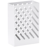 HOMCOM Paragüero de Acero Galvanizado Soporte de Paraguas Estrecho con Bandeja de Goteo Extraíble 4 Ganchos 28x14x41 cm Blanco(m-1)