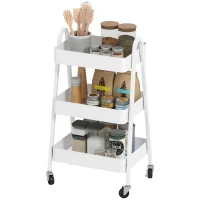 HOMCOM Serveerwagen met 3 Lagen Op Wielen met Handvat en Rem voor Keuken Kantoor Badkamer, Wit(m-10)