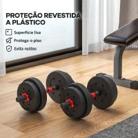 HOMCOM Conjunto de Halteres Ajustáveis 2 em 1 15 kg com Barras de Ligação e Pegas Antiderrapantes para Ginásio em Casa Preto(m-7)