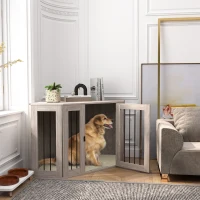 PawHut Dog Crate Furniture Side Table, with Cushion, 122 x 61 x 71cm - Walnut Brown(m-10)