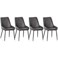 HOMCOM Retro Dining Chair Set of 4, PU Leather Upholstered Side Chairs for Kitchen Living Room with Metal Legs, Grey(m-10)