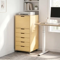 HOMCOM Gaveteira de Escritório com 5 Gavetas, Armário com Fecho Suave, Rodas e Suporte para Impressora, Madeira Natural(m-8)