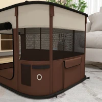 PawHut Foldable Dog Pen with Storage Bag for Indoor/Outdoor Use, Portable Pet playpen, with Ground Stakes - Brown(m-5)