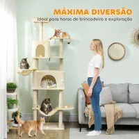 PawHut Arranhador para Gatos com Plataformas Plataformas Caverna Postes de Sisal Bolas e Corda para Brincar 60x48x202 cm Bege(m-4)
