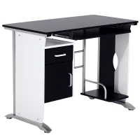 HOMCOM Computerbureau bureau met antislip schuiflades zwart + wit + zilver(m-11)