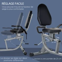HOMCOM Vélo d'appartement, vélo couché magnétique avec 8 niveaux de résistance réglables, avec écran lcd, poignées de fréquence cardiaque et roues, capacité de charge de 110 kg(m-6)