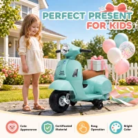 HOMCOM Vespa Licensed 6V Kids Electric Motorbike Ride On Motorcycle  Battery Powered for 18-36 Months with Horn, Green(m-4)