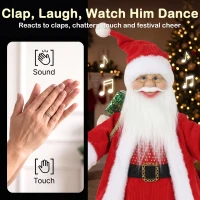 HOMCOM 2ft Singing Skiing Santa Claus, Standing Christmas Animated Santa Figure with Ski Board, Sack, Sound/Touch Activated(m-5)