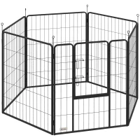 PawHut Hondenheining, Huisdierenverblijf, 6 Panelen, Staal, Opvouwbaar, Zwart(m-1)