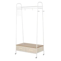 HOMCOM Perchero Metálico con Ruedas Colgador para Ropa con Riel Estantes Cajones para Organizar Ropa Bolsos 99x47x185cm(m-11)