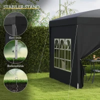 Outsunny 3 x 3 m Paviljoen met 4 Zijwanden, Ramen, Feesttent met UV-Bescherming, Tuinpaviljoen incl. Draagtas, Staal, Zwart(m-6)