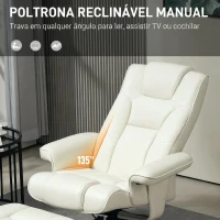 HOMCOM Poltrona Reclinável com Apoio para Pés e Estrutura em Madeira, Suporta 150 kg, Ideal para Quarto, Creme(m-6)