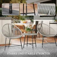 Outsunny 3-teiliges Gartenmöbel-Set, 2 Kunststoffrattan-Stühle, 1 Tisch mit Glasplatte, Stahlrahmen, Outdoor-Sitzmöbel, Grau(m-7)