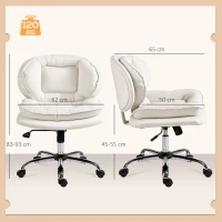 HOMCOM Cadeira de Escritório com Rodas Cadeira para Secretária com Função Inclinável Assento Amplo Sem Braços 60x65x83-93 cm Cinza Claro(m-3)