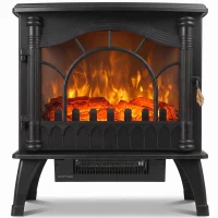 HOMCOM 3-Sided Glass Electric Fire Fan Heater, Electric Fireplace Stove Freestanding Log Burner with Flame Effect, Black(m-15)
