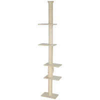 PawHut Kratzbaum, verstellbare Höhe 225-275 cm, stabile Basis, Kippschutz, Plüschbezug, Cremeweiß(m-11)