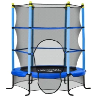 HOMCOM Kindertrampolin, mit Sicherheitsnetz, Randabdeckung, Stahlrahmen, bis 50 kg, 3-10 Jahre, blau, Ø160 x 163 cm(m-11)