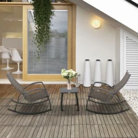 Outsunny Rattan-Schaukelstuhl Bistroset 3 teilige 2 Stühle 1 Tisch Aluminium Komfort UV-Beständig für Gärten Terrassen Pools patio(m-10)