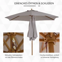 Outsunny Sonnenschirm Ø 250 cm, Sonnenschirm mit Seilzugmechanismus Balkonschirm Strandschirm aus Bambus windfest Marktschirm Sonnenschutz für Balkon Terrasse Garten, Grau(m-4)