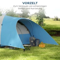Outsunny Campingzelt für 5-6 Pers., Familienzelt, wasserdicht, mit Vorzelt, 550L x 300B x 198Hcm, Blau(m-4)