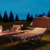 Outsunny Feldbett faltbar Campingbett mit Matratze Kopfkissen Seitentasche 185 x 68 x 37 cm bis 150 kg Hellgrau(m-8)