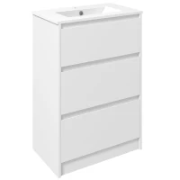 kleankin Móvel de Casa de Banho com Lavatório Armário Casa de Banho de Cerâmica Sintética com 2 Gavetas 61x37x88 cm Branco Brilhante(m-1)