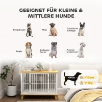 PawHut Hundebox mit Verriegelungstür, abnehmbares Kissen, gute Belüftung, Stahl, 86x60x70 cm, Weiß+Grau(m-7)