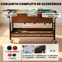 SPORTNOW Mesa Multijogos 3 em 1 com Rodas com Travão Prateleira de Arrumação Matraquilhos para Crianças Bilhar Air Hockey Nogueira(m-6)