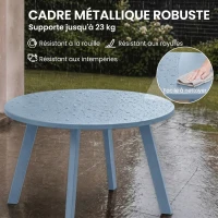 Outsunny Petite table basse ronde, table d'appoint avec patins antidérapants, cadre en métal, pour jardin, Ø 70 x 42 cm, bleu(m-5)