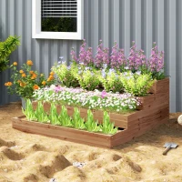 Outsunny Floreira de Madeira Elevada de 4 Níveis com Desenho em Escada para Cultivos Plantas e Flores  113x113x46 cm Castanho Escuro(m-11)