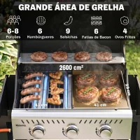 Outsunny Barbecue a Gás Portátil com 3 Queimadores 7,5 kW Termómetro Mesas Laterais Dobráveis Armário Grelha Aquecedora Chapa 125x57x110 cm Preto(m-5)