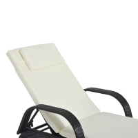 Outsunny Gartenliege mit Auflage, verstellbare Rückenlehne, Metallgestell, Polyrattan, schwarz+creme, 200 x 73 x 103 cm(m-8)