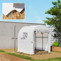 Outsunny Seră Tip Tunel pentru Grădină 1.8x1.8x2 m din Oțel și PE Anti-UV cu Uși Rulabile și Ferestre, Albă(m-3)